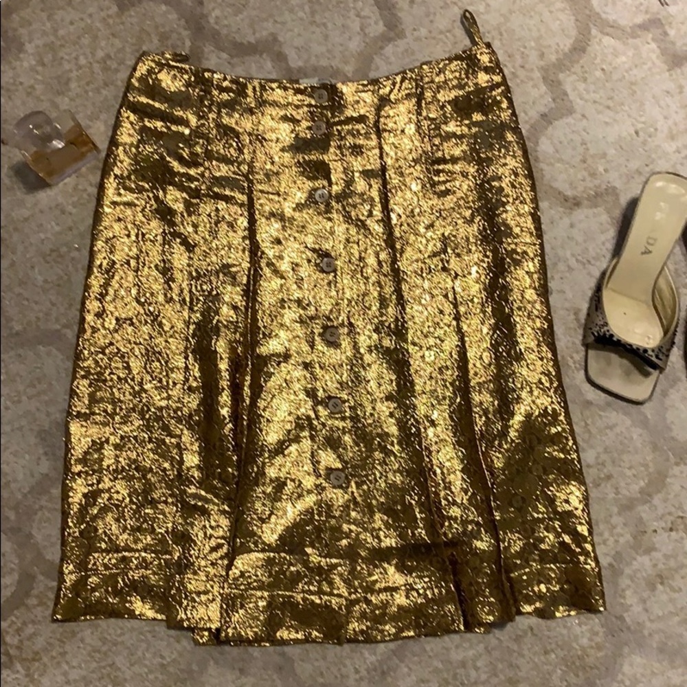 PRADA Metallic Gold Button Front Holiday Skirt 42